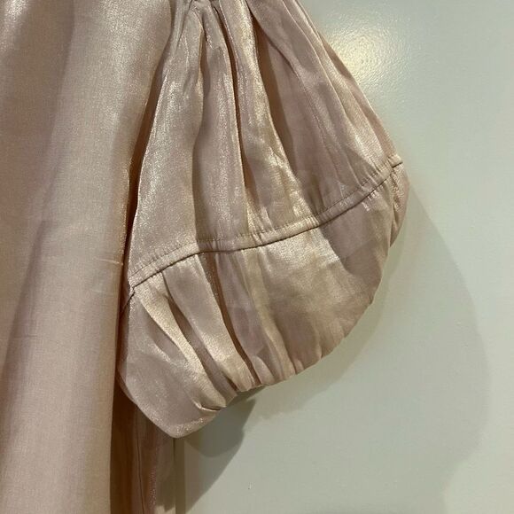 On Twelfth pink shimmer puff sleeve top in small - Picture 3 of 7